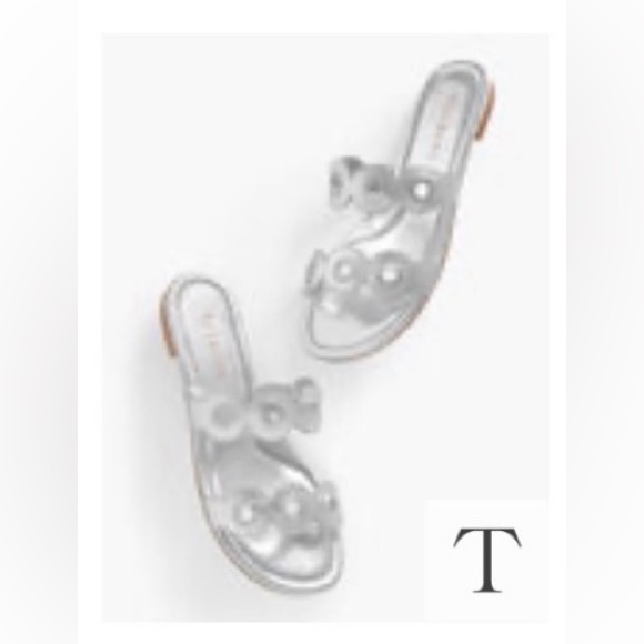 Talbots Camy Eyelet Metallic Silver leather slide Sandals size 7 - Picture 4 of 8